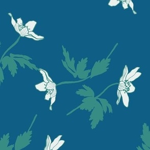 Wood Anemones in Cerulean  Blue - (Large Scale) - Bluebell Woods Collection