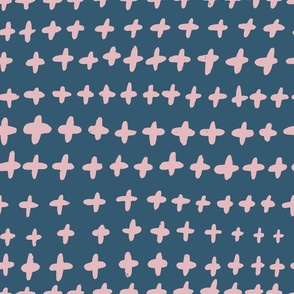 (M) Bee Happy Blender - Handdrawn Pink Crosses on a Deep Blue Background