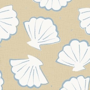 (M) scallop sea shells - beige white linen