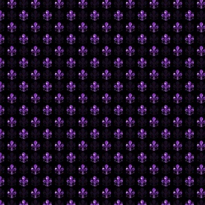 Tiny 1" New Orleans Purple Swirl Fancy Fleur de Lis - Black and Purple Fleur de Lis - Purple and Black Mardi Gras Coordinate - Purple Faux Glitter, Glitter Print, Simulated Purple Glitter Fleur de Lis - 2.08in x 2.08in repeat -- 600dpi (25% of Full Scale)
