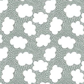 Micro Small - Happy Skies - Cloudy - Organic Lines and Shapes - Clouds - Kids Fabric - Sage Green 