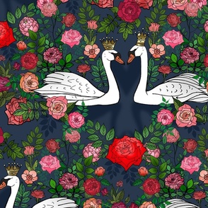 Garden of the Swans King and Queen (Navy Blue large scale)