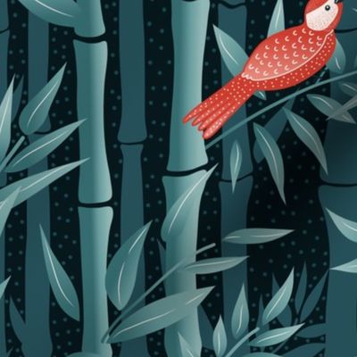 Bamboo Forest, robin bird and snail