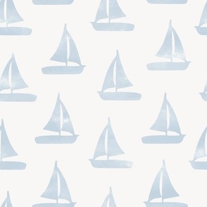 painterly sailboats - pale blue / white