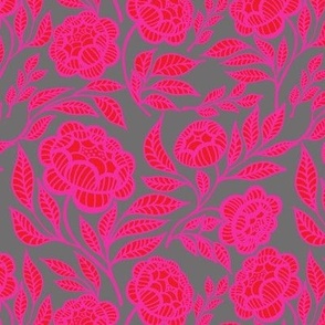 Red and hot pink peonies on grey Medium scale