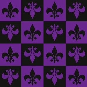 Purple and Black Checker Fleur De Lis