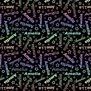 Amelia rainbow on black 8x8