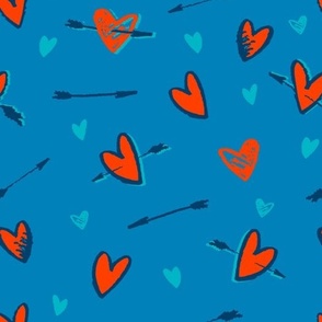 Bright pattern for Valentine's Day with hearts broken by Cupid's arrows