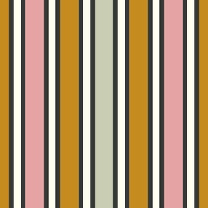 Arboretum Bold Stripes- Sage Green Pink Yellow Charcoal Ivory- Regular Scale