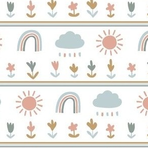 Small - Happy Skies - Forecast - Sunny Partly Cloudy - Partly Rainbows - Kids Fabric - Neutral Nursery Wallpaper - Kids Home Decor
