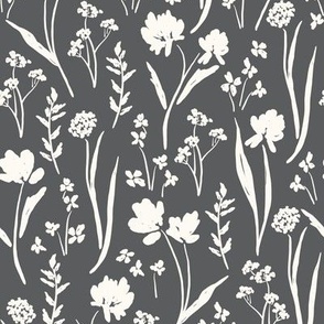 Farmhouse Wildflowers in Charcoal Black and Cream