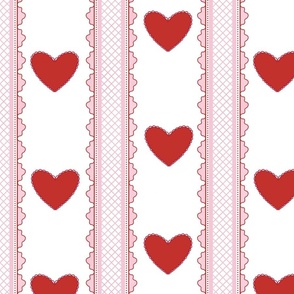 Valentine’s Day Pink and Red Hearts and Lace Stripes