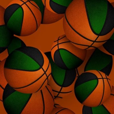 green black sports team colors basketballs pattern on orange background