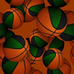 green black sports team colors basketballs pattern on orange background