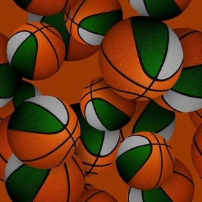 green gray sports team colors basketballs pattern on orange background