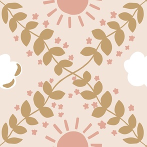 Large - Happy Skies - Look Up  - Through the Branches - Sun and Clouds - Earthy - Neutral Nursery - Tan Terracotta 