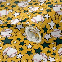 Medium Scale Team Spirit Baseballs and Stars in Oakland Athletics Green and Yellow Gold