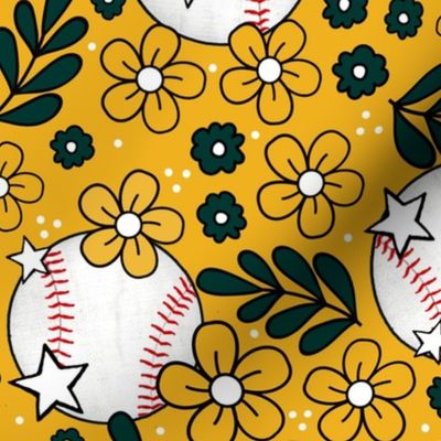 Large Scale Team Spirit Baseball Floral in Oakland Athletics Green and Yellow Gold