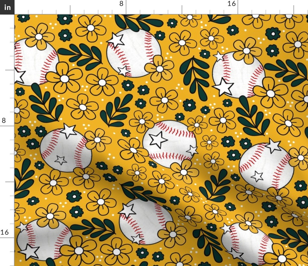 Large Scale Team Spirit Baseball Floral in Oakland Athletics Green and Yellow Gold