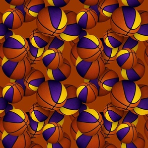 sports team colors purple gold basketballs pattern 