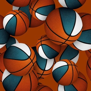 kids  sports team colors teal white basketballs pattern 