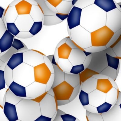 blue orange school or sports club colors soccer balls pattern