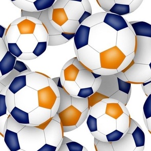 blue orange school or sports club colors soccer balls pattern