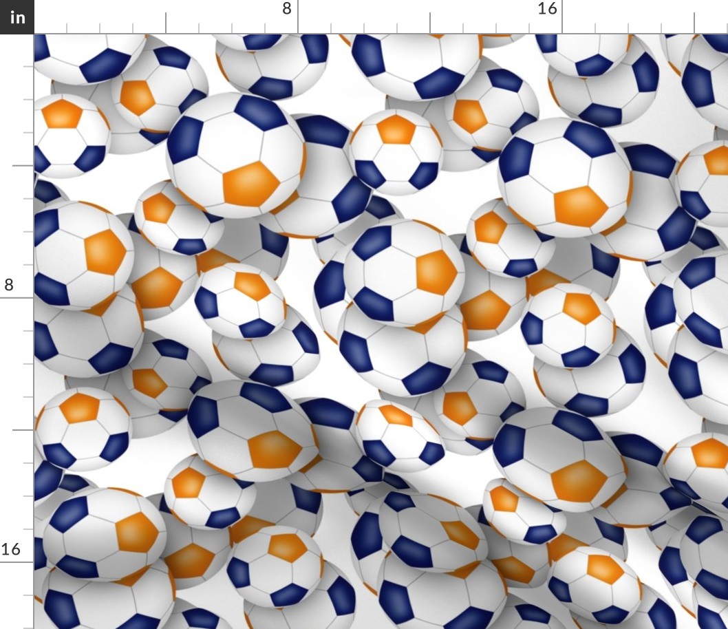 blue orange school or sports club colors soccer balls pattern