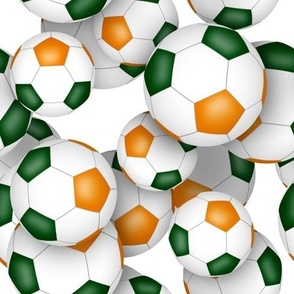 green orange school or sports club colors soccer balls pattern