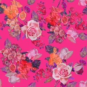 Vintage Floral // Hot Pink, Orange, Violet