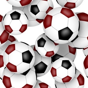 black maroon school or sports club colors soccer balls pattern