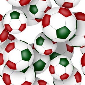 red green school or sports club colors soccer balls pattern