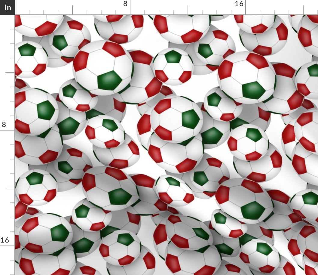 red green school or sports club colors soccer balls pattern