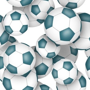 school or sports club colors teal white soccer balls pattern