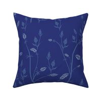 Indigo block print marsh grass and poppy seedpods in Blue