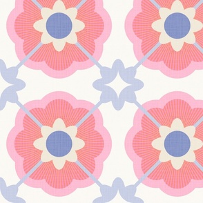RETRO PASTEL FLORAL DAISY ON TRELLIS 1. PINK BLUE • LARGE #abstract daisy #retroflowers #minimalabstract #floraltrellis #abstracttrellis #spoonflowercollection
