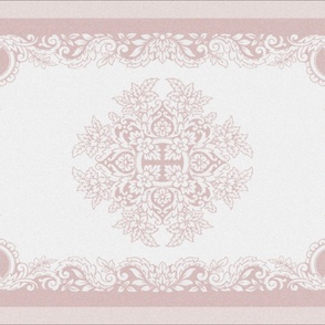 1880s Victorian Lace and Flowers Tea Towel, Cameo Pink