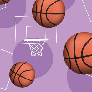 Basketball Themed Pattern Purple - Large Scale