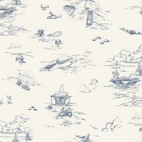 Dusty Blue Navy Toile