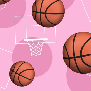 Basketball Themed Pattern Pink - Large Scale