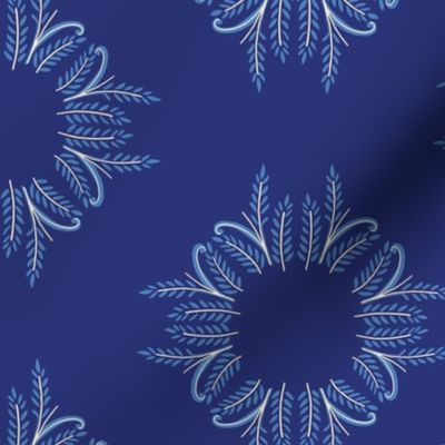 Indigo block print botanical Sunbursts Arabesque small- royal blue 