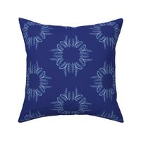 Indigo block print botanical Sunbursts Arabesque in royal blue 