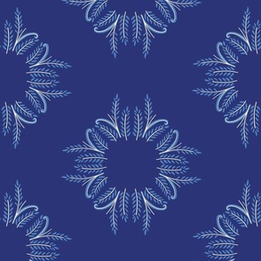 Indigo block print botanical Sunbursts Arabesque in royal blue 
