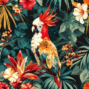 a surface design of bright and tropical birds and plants_135