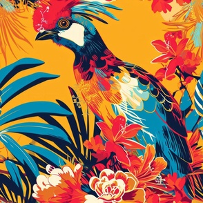 a surface design of bright and tropical birds and plants_152