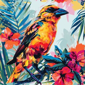 a surface design of bright and tropical birds and plants_144