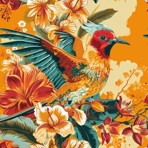 a surface design of bright and tropical birds and plants_137
