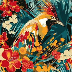 a surface design of bright and tropical birds and plants_145