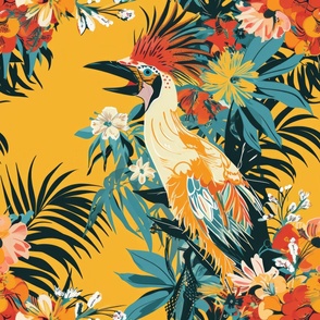 a surface design of bright and tropical birds and plants_138