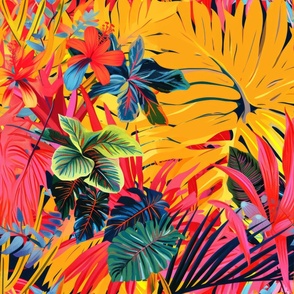 a surface design of bright and tropical birds and plants_146